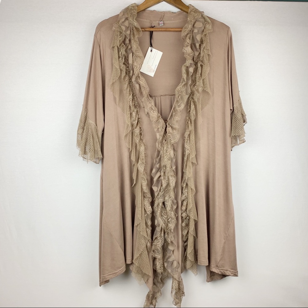 SILK Blend NWT One Button Cardigan Ruffled Duster